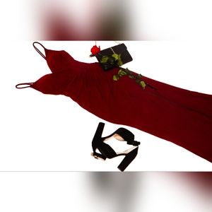 Long V neck ruched burgundy dress
